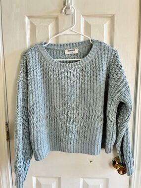Double Zero Soft Light Blue Chunky Ribbed Crew Sweater